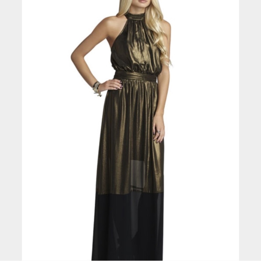 Bcbgeneration size 2 gold and black halter gown